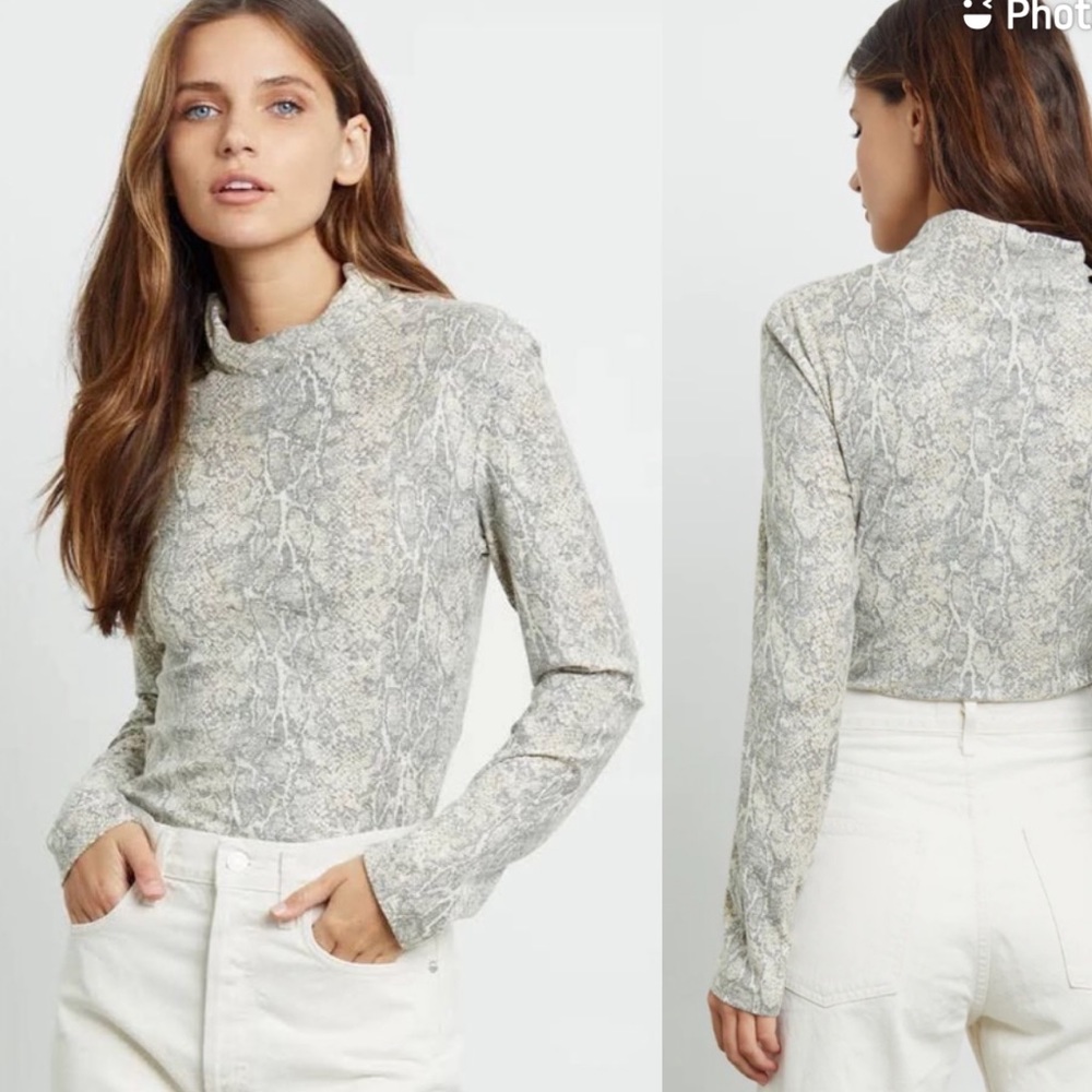 Rails Ray Ivory Snakeskin Mock Neck Top